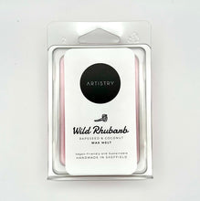 Load image into Gallery viewer, A packaged wax melt from the brand Artistry in Sheffield, labeled 'Wild Rhubarb', displayed on a white background.