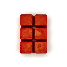 Load image into Gallery viewer, A small rectangular red wax melt with six square sections, centered on a white background.
